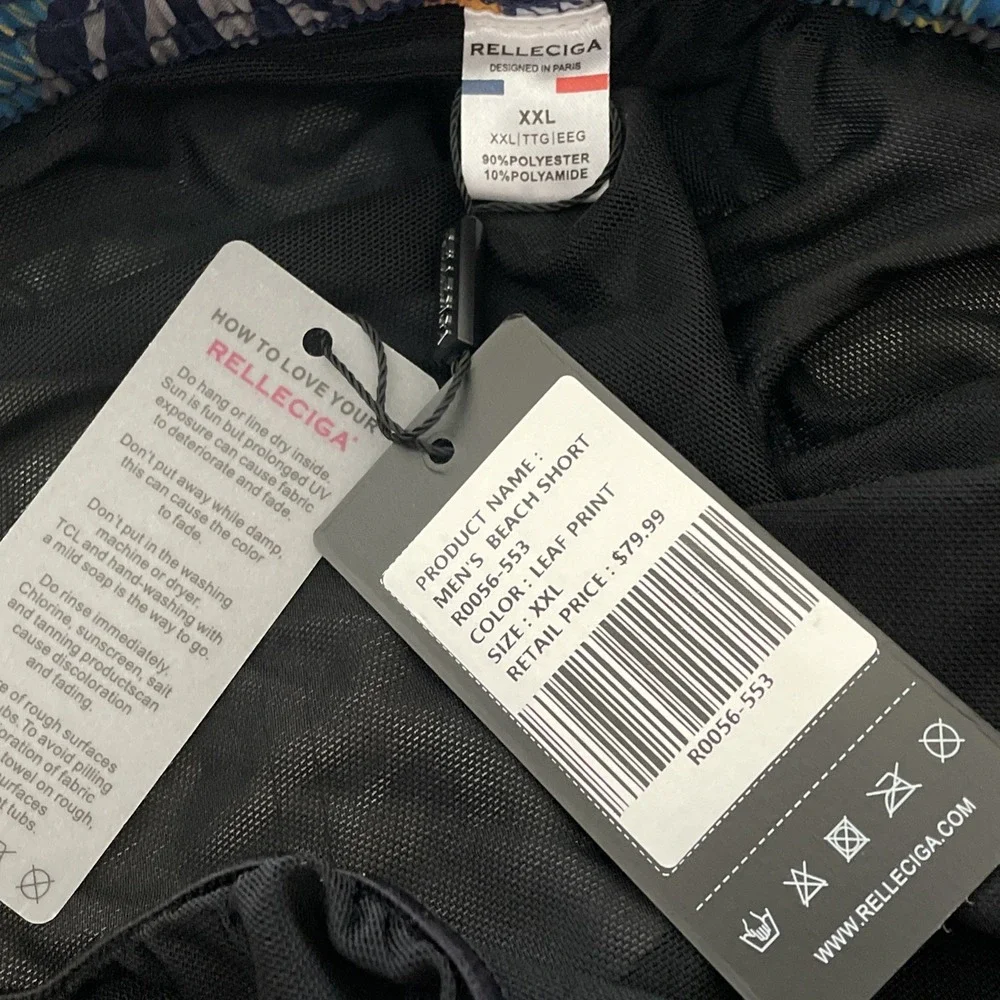NWT Relleciga Hawaiian Lined 2XL Leaf Print Beach Shorts‎ 36